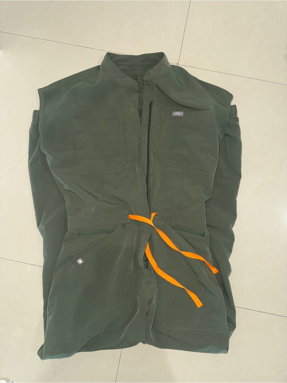 Figs Olive Green Utility Jacket with Orange Drawstring